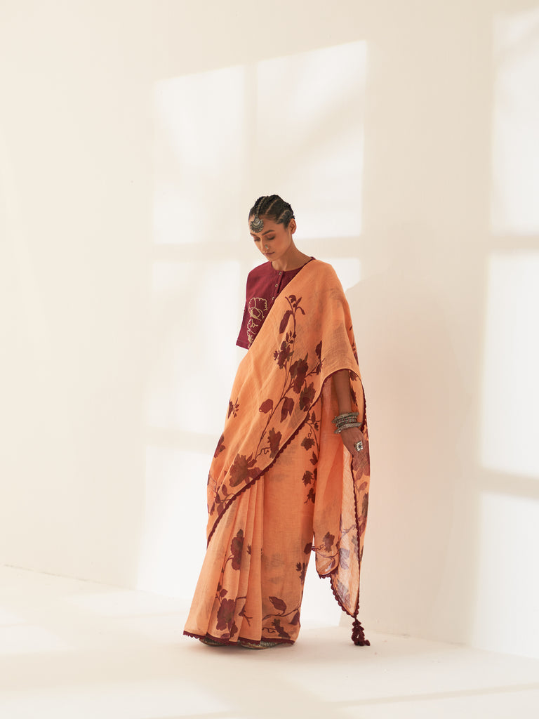 'Kunjan' Pure Linen Handloom Sari