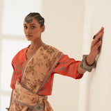 'Narangi' Pure Linen Handloom Sari