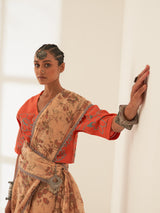 'Narangi' Pure Linen Handloom Sari