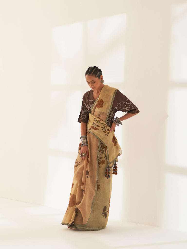 'Chhanv' Pure Linen Handloom Sari