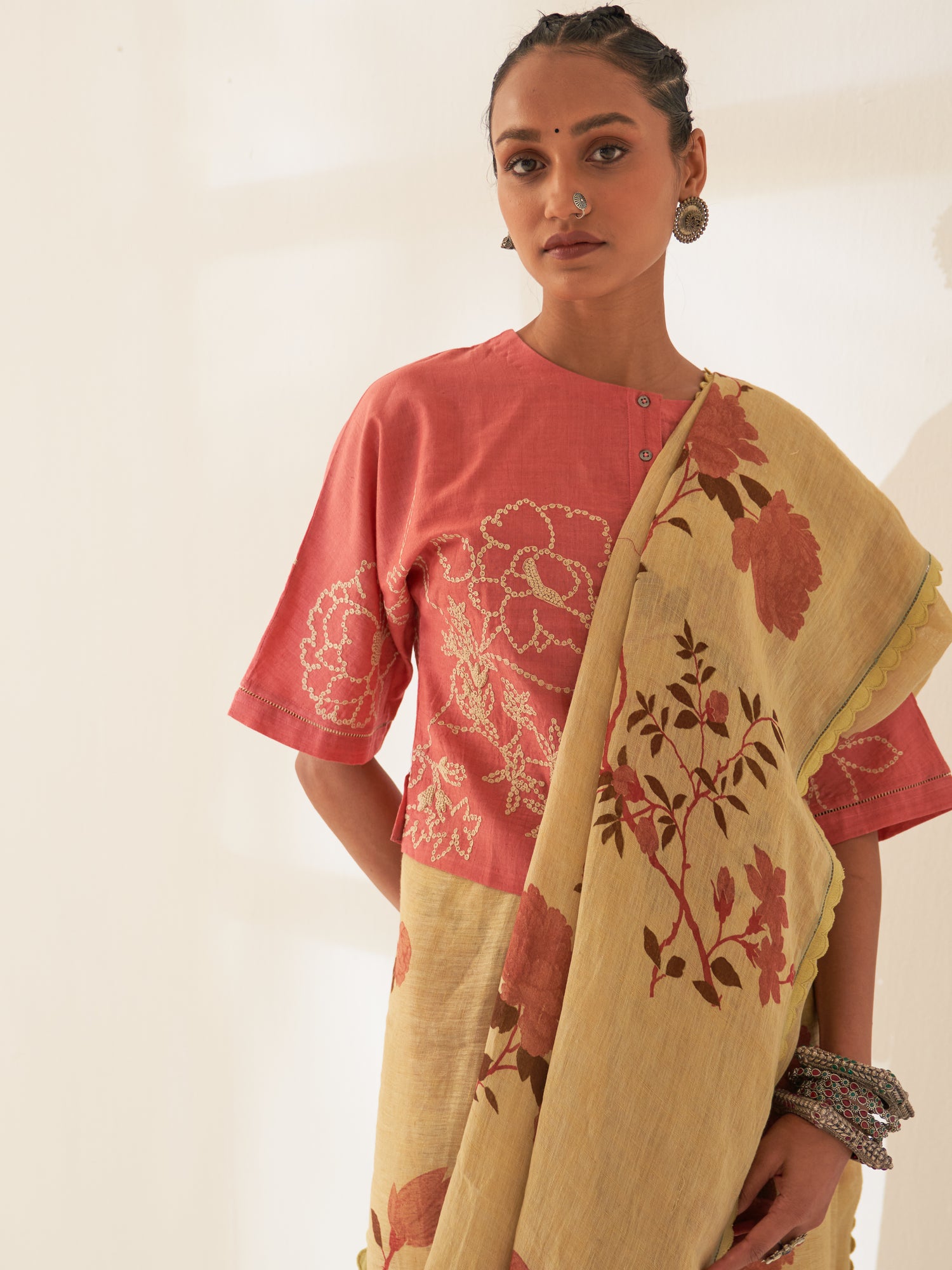'Pushpa' Pure Linen Handloom Sari