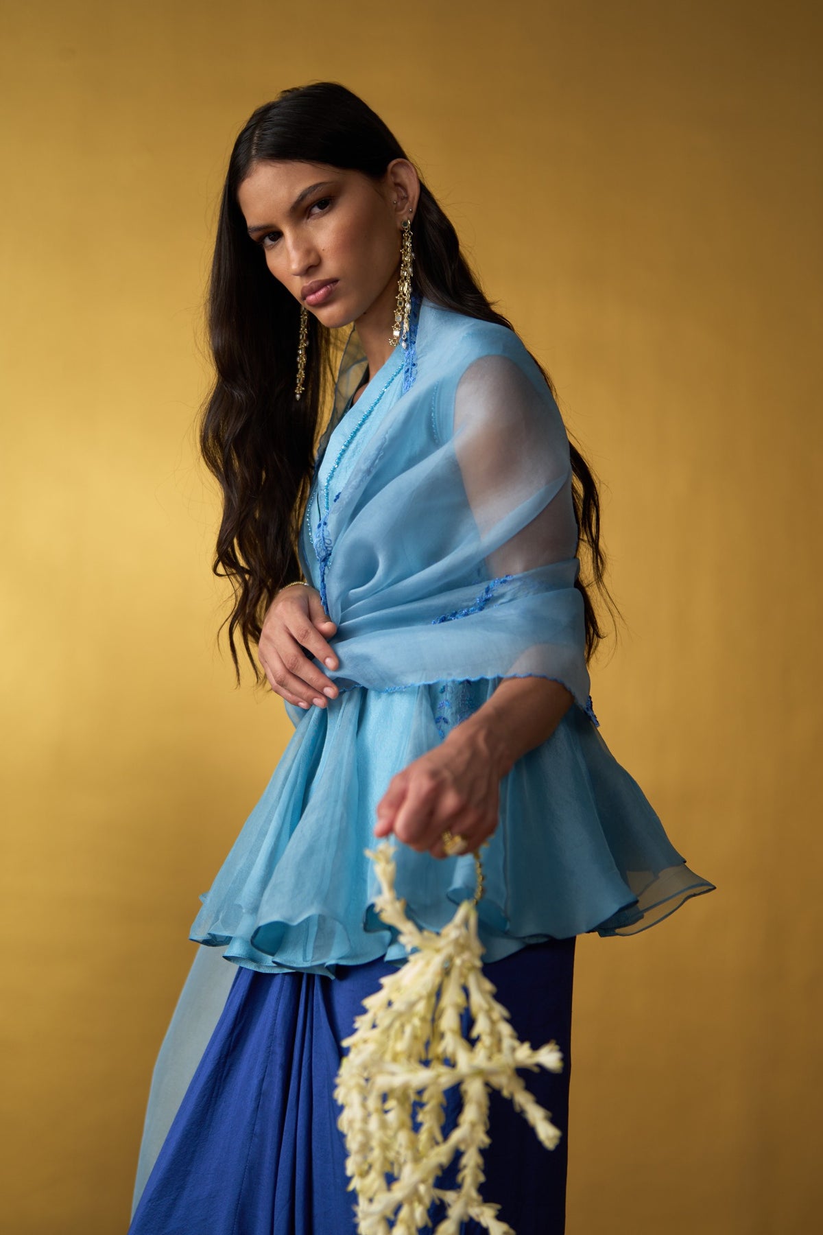 Reina Cobalt Blue & Powder Blue Drape Skirt Set