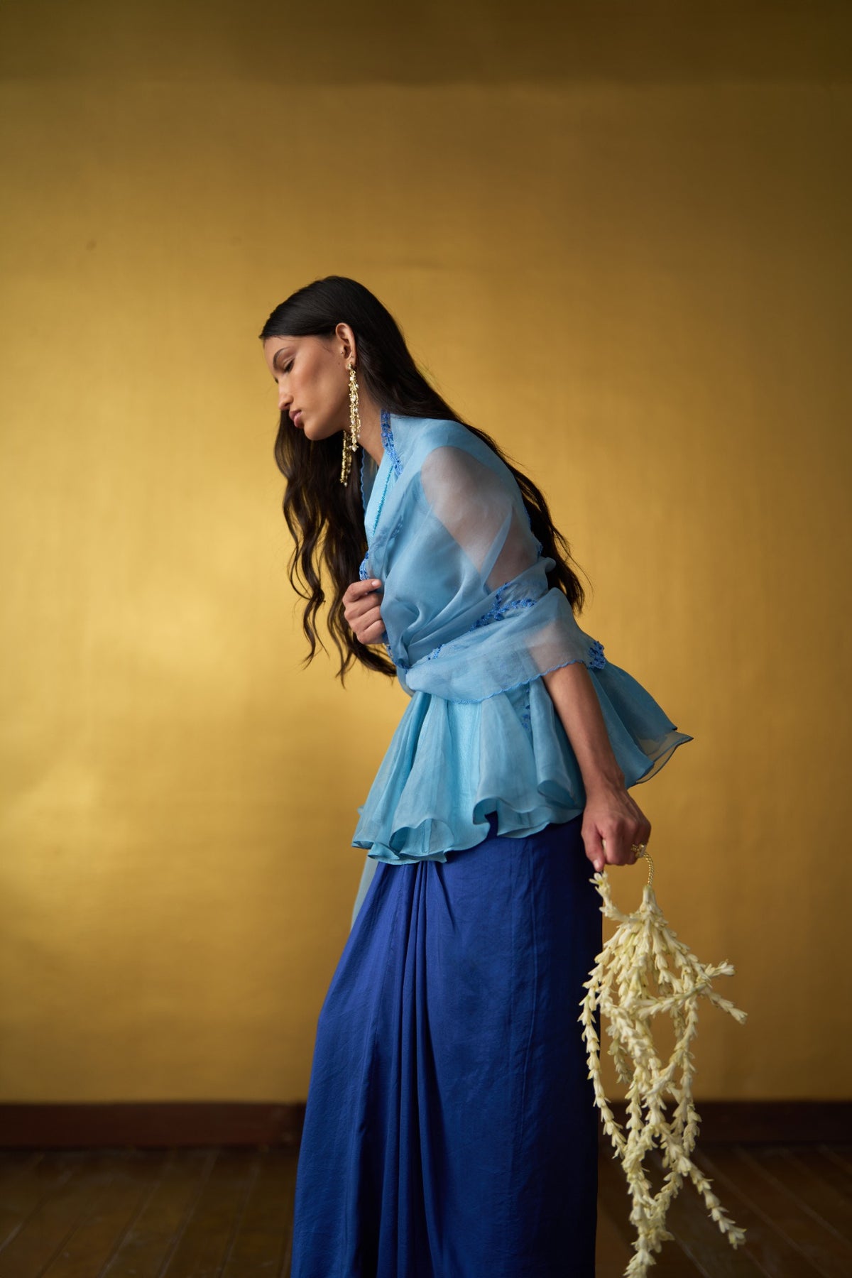 Reina Cobalt Blue & Powder Blue Drape Skirt Set