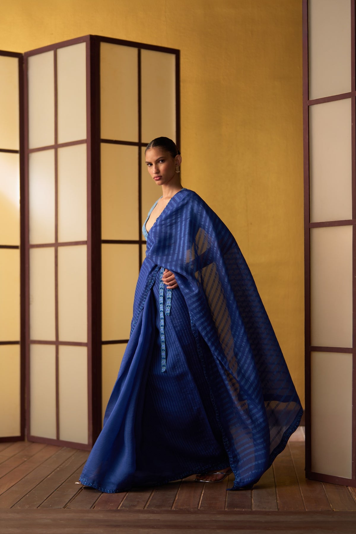 Sana Cobalt Blue Kora & Dupion Silk Saree