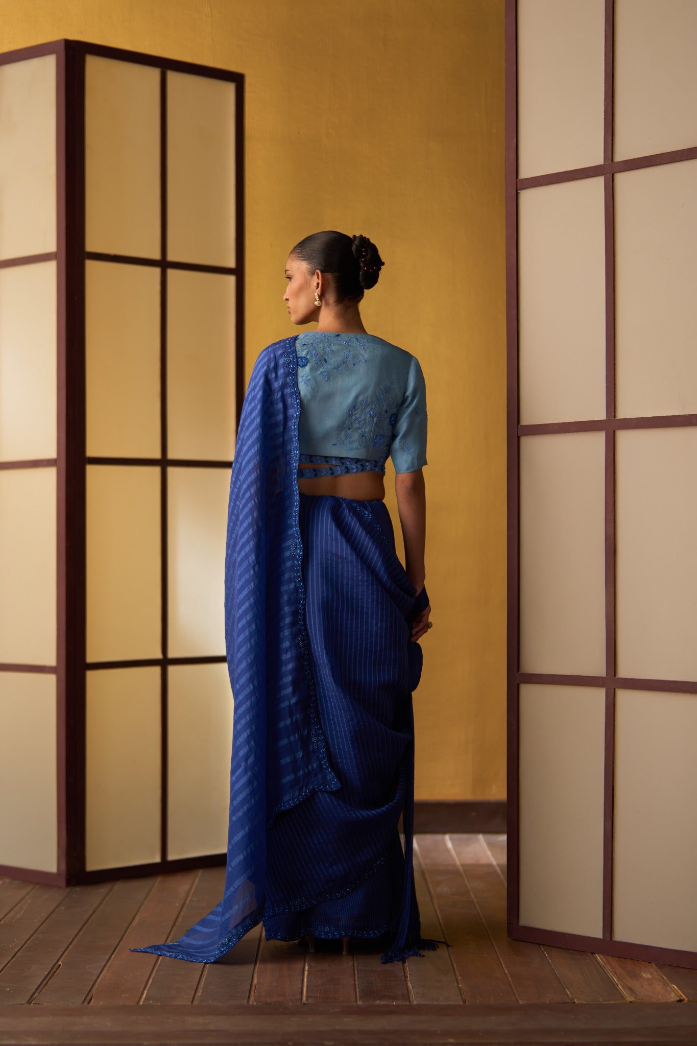 Sana Cobalt Blue Kora & Dupion Silk Saree