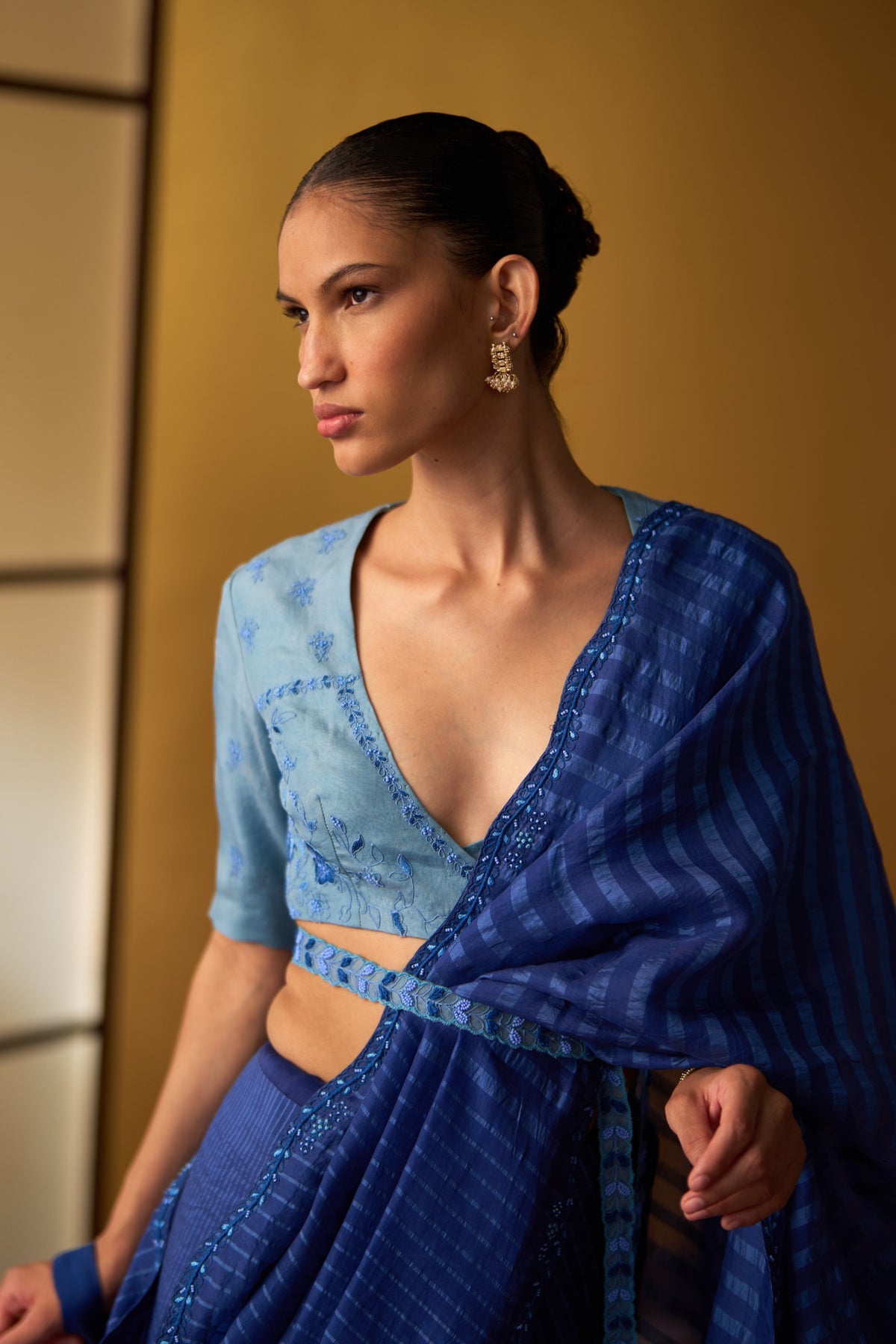 Sana Cobalt Blue Kora & Dupion Silk Saree