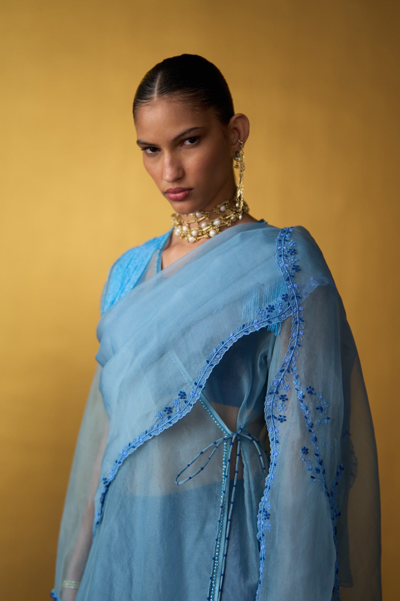 Yuki Powder Blue Kori Dupatta dori & beadwork