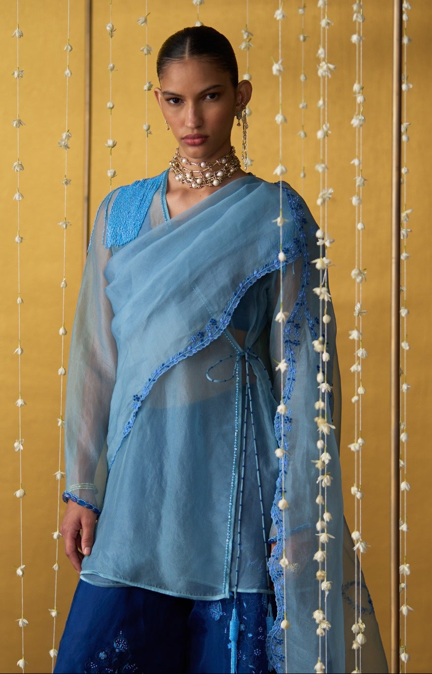 Yuki Powder Blue Kori Dupatta dori & beadwork