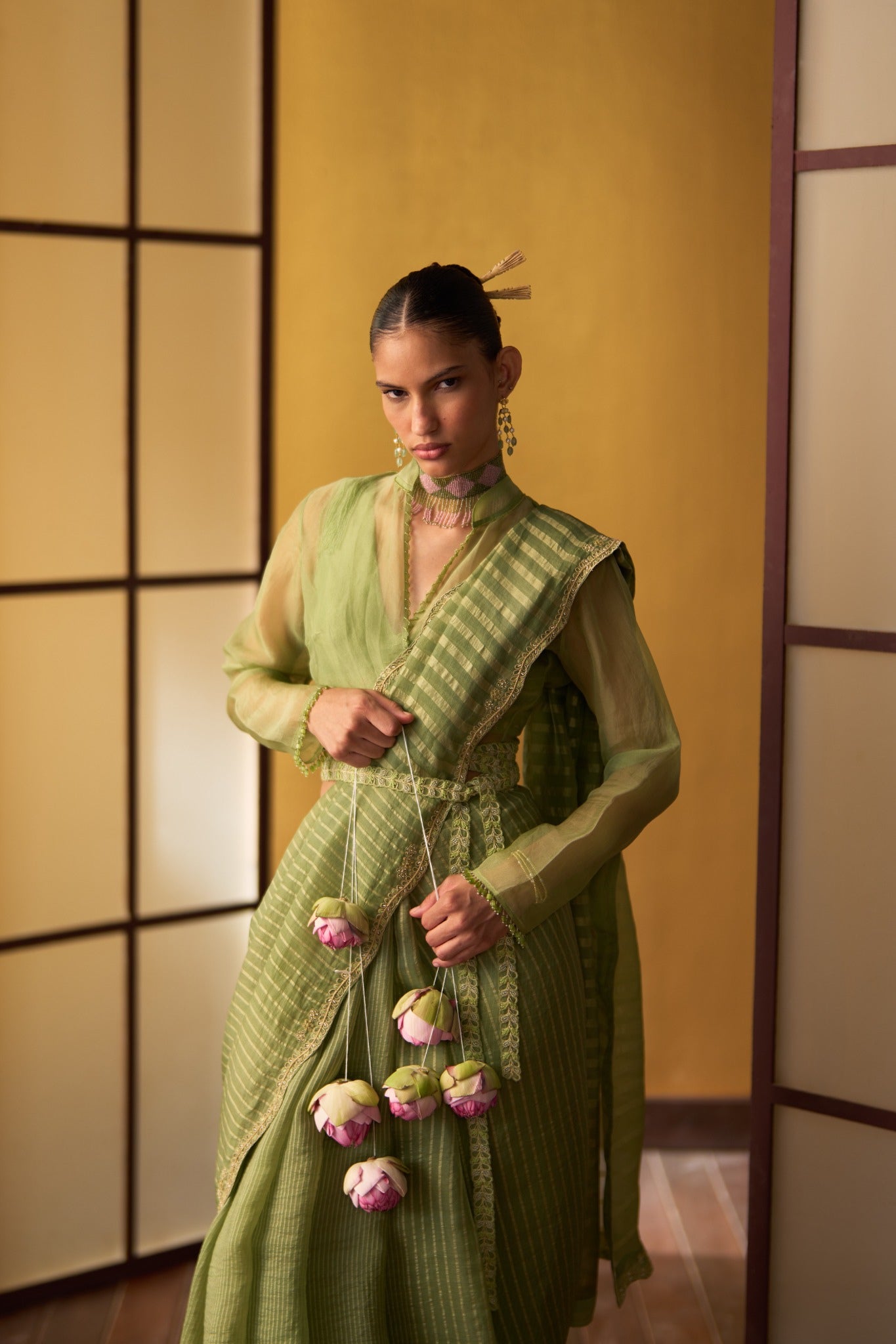 Sana Pistachio Green Kora & Dupion Silk Saree