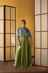 Misa Pistachio Green & Powder Blue Kali Dress with Cape