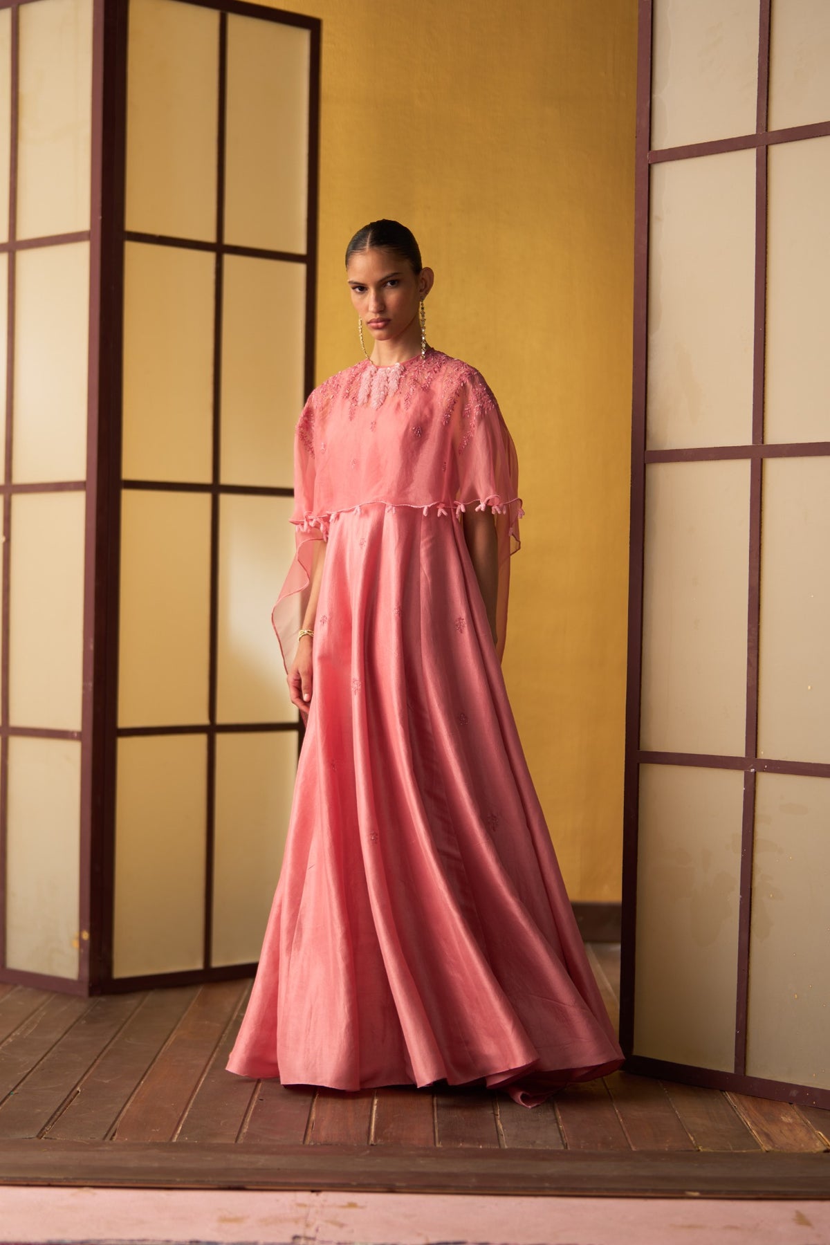Misa Rose Pink Kali Dress with Cape