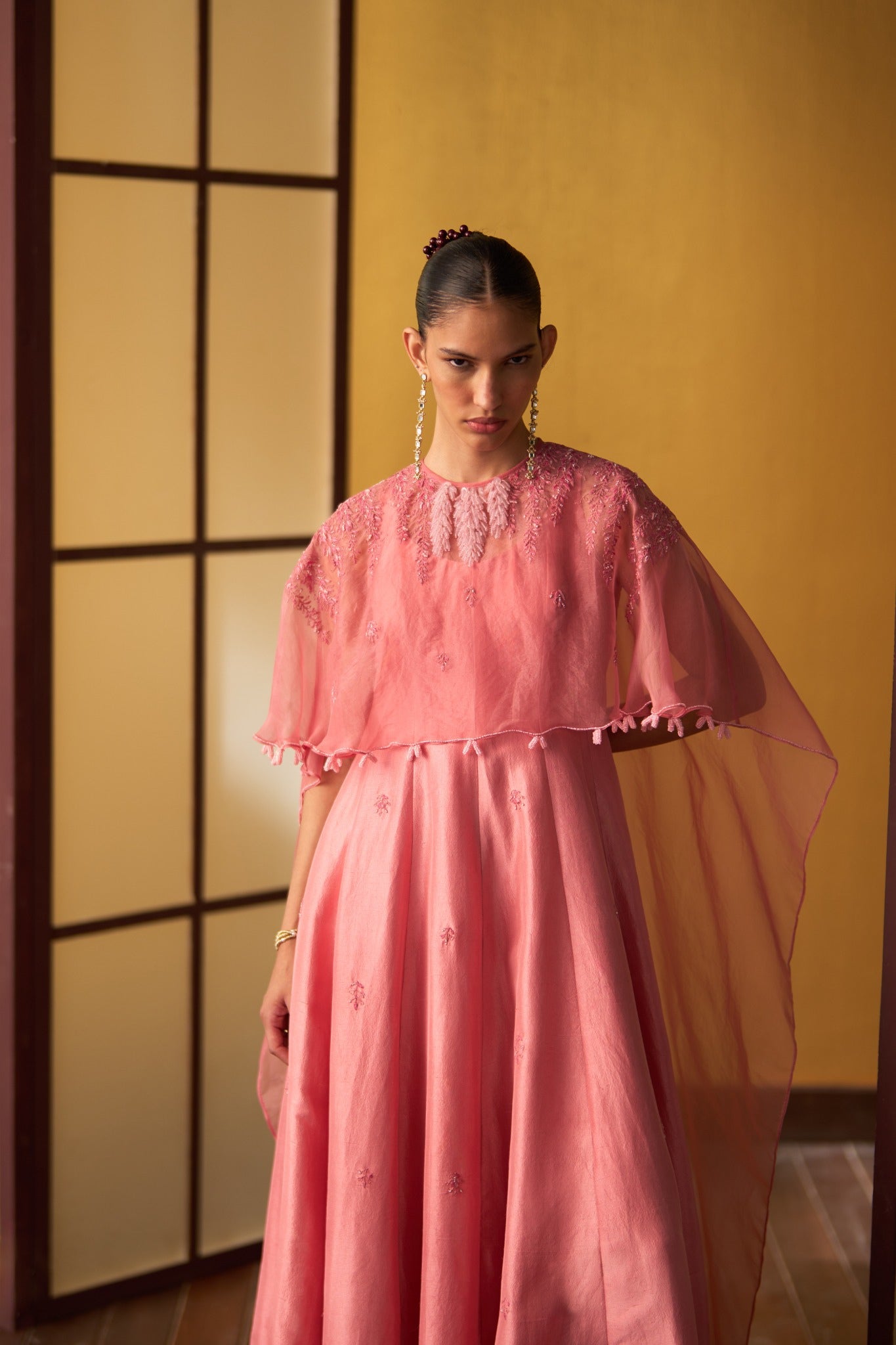 Misa Rose Pink Kali Dress with Cape