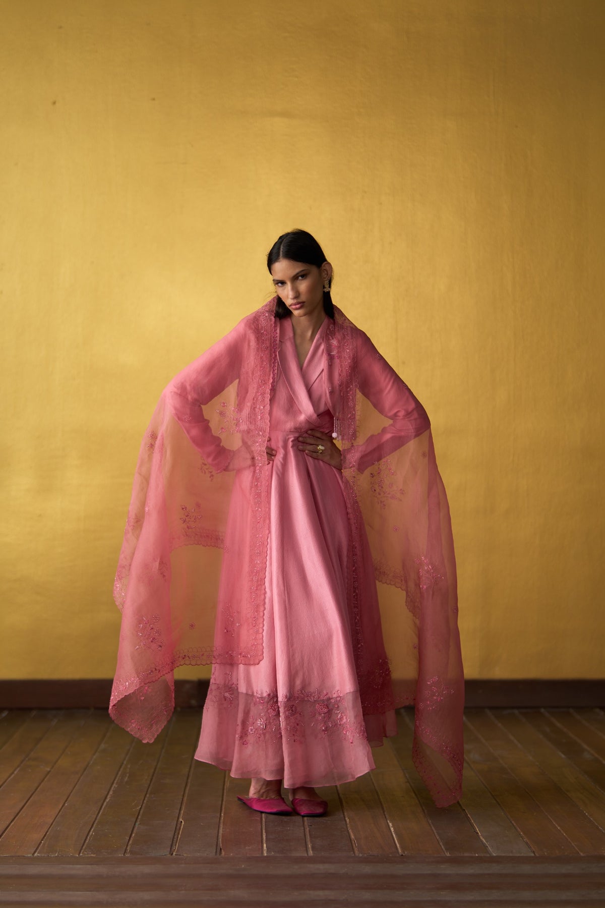 Misaki Rose Pink Kori Dupatta with dori and beadwork