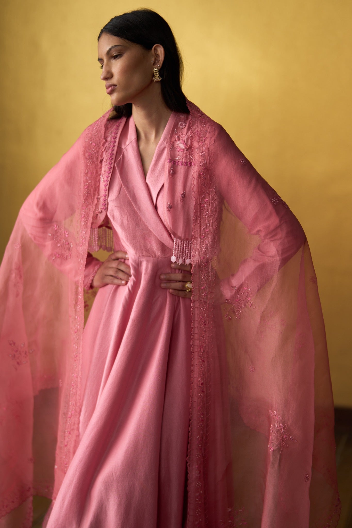 Misaki Rose Pink Kori Dupatta with dori and beadwork
