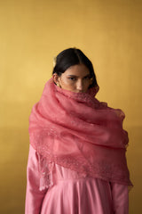 Misaki Rose Pink Kori Dupatta with dori and beadwork