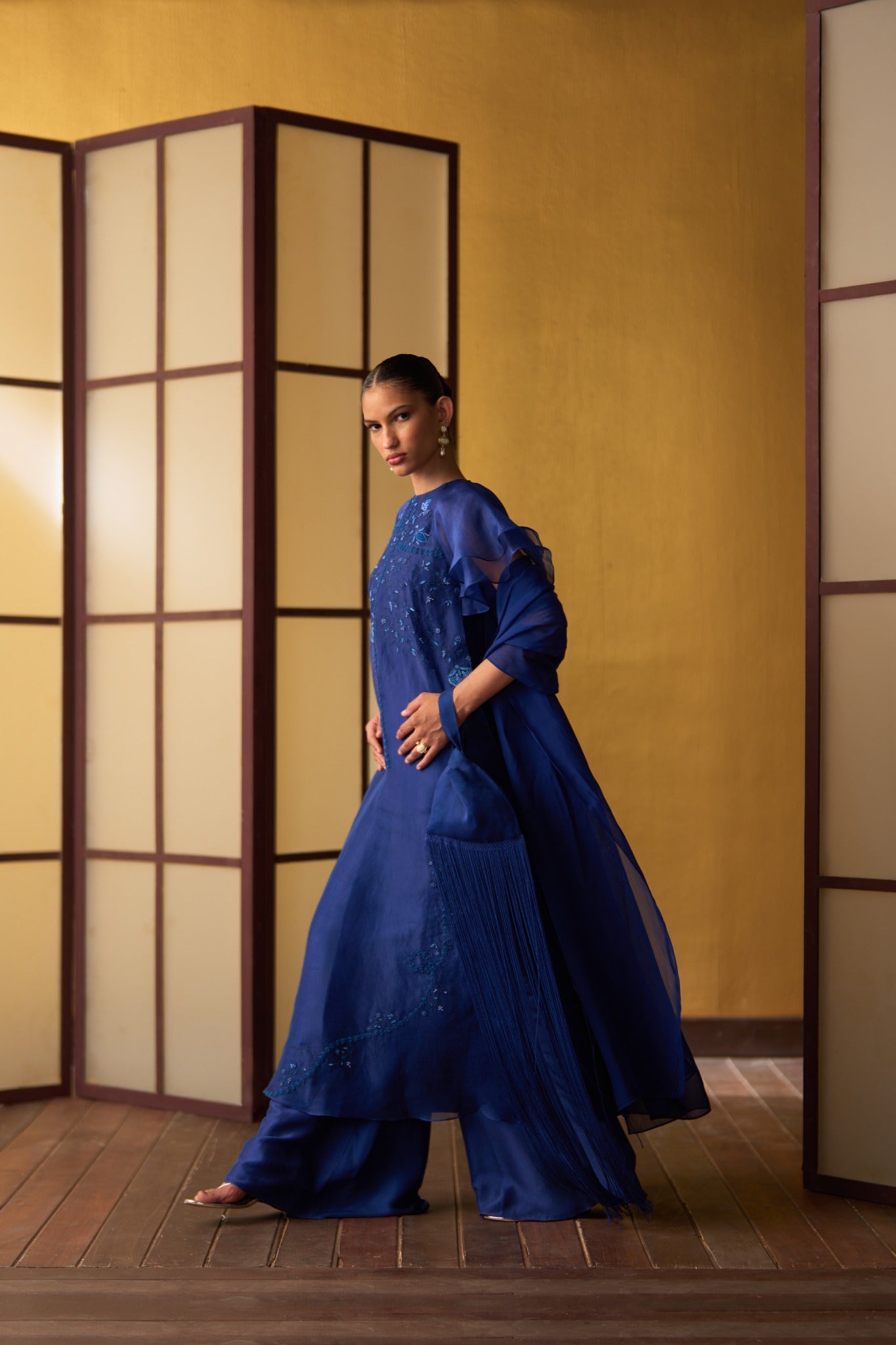 Kusumi Cobalt Blue Double Layered Kurta Set