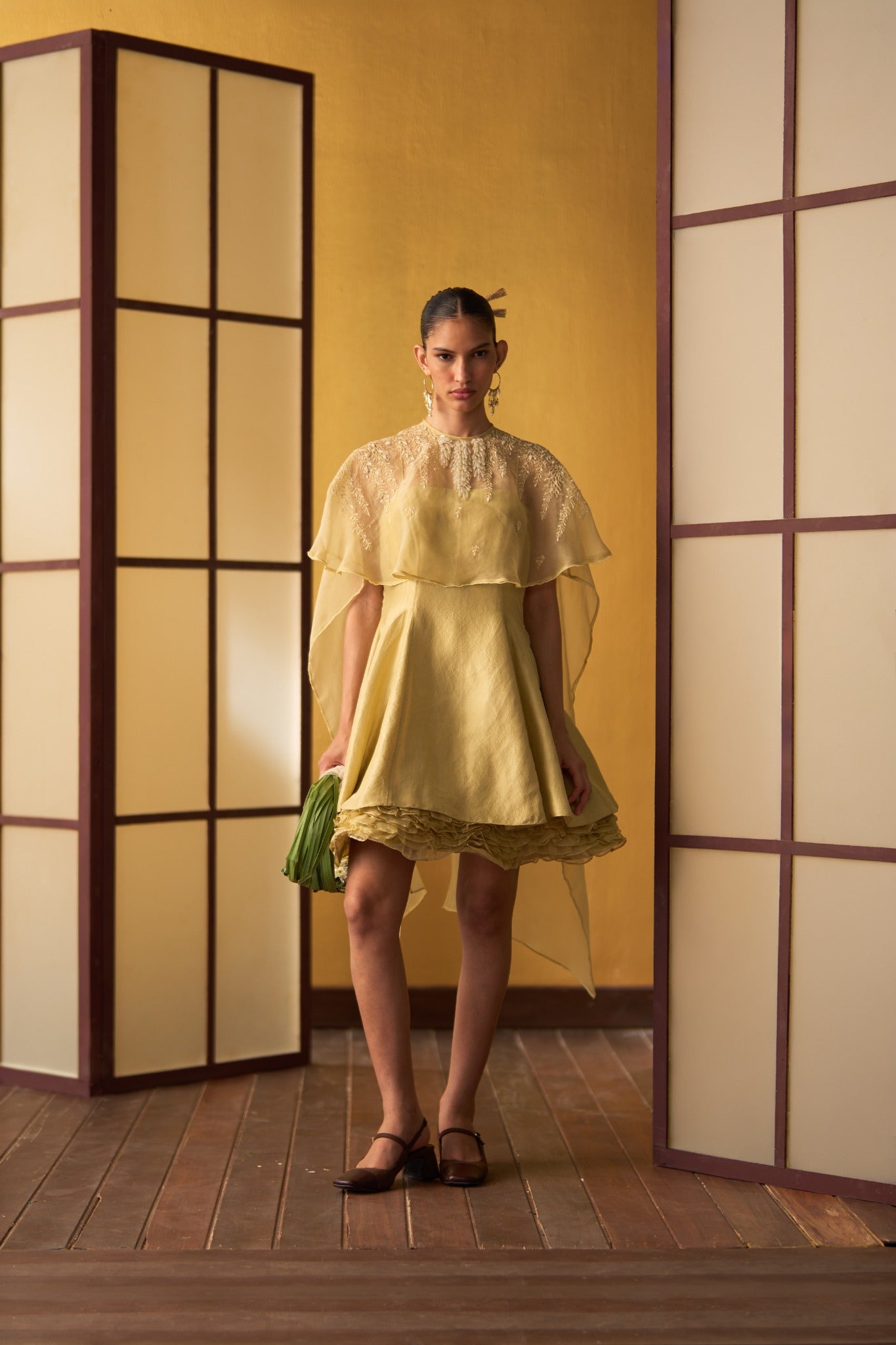Nagisa Butter Yellow Dress with Cape