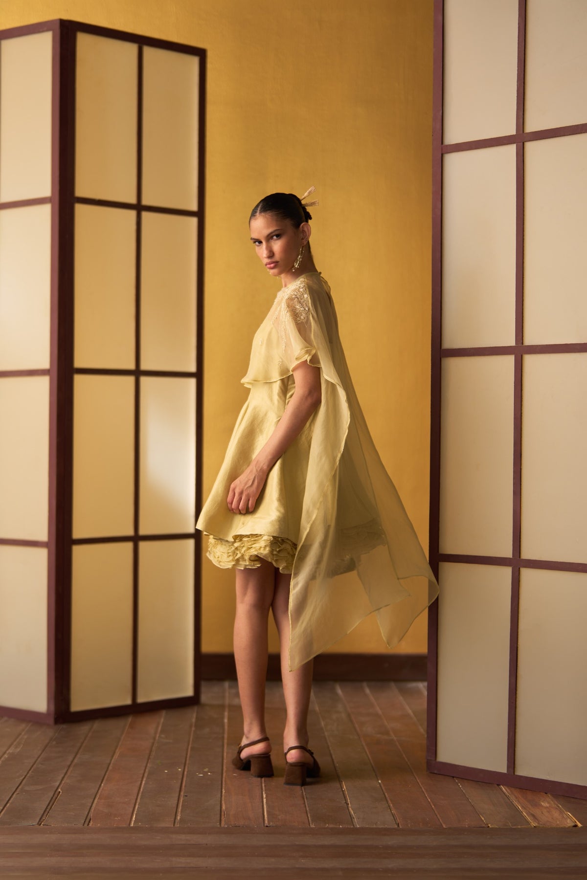 Nagisa Butter Yellow Dress with Cape