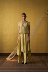 Ayana Butter Yellow Panelled Skirt with Angrakha
