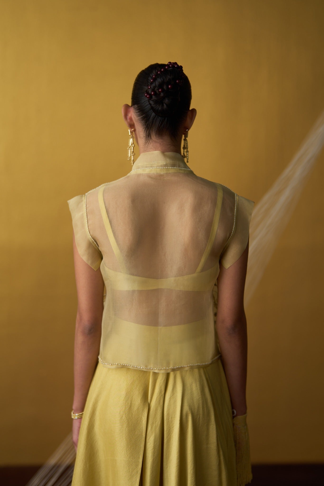 Ayana Butter Yellow Panelled Skirt with Angrakha