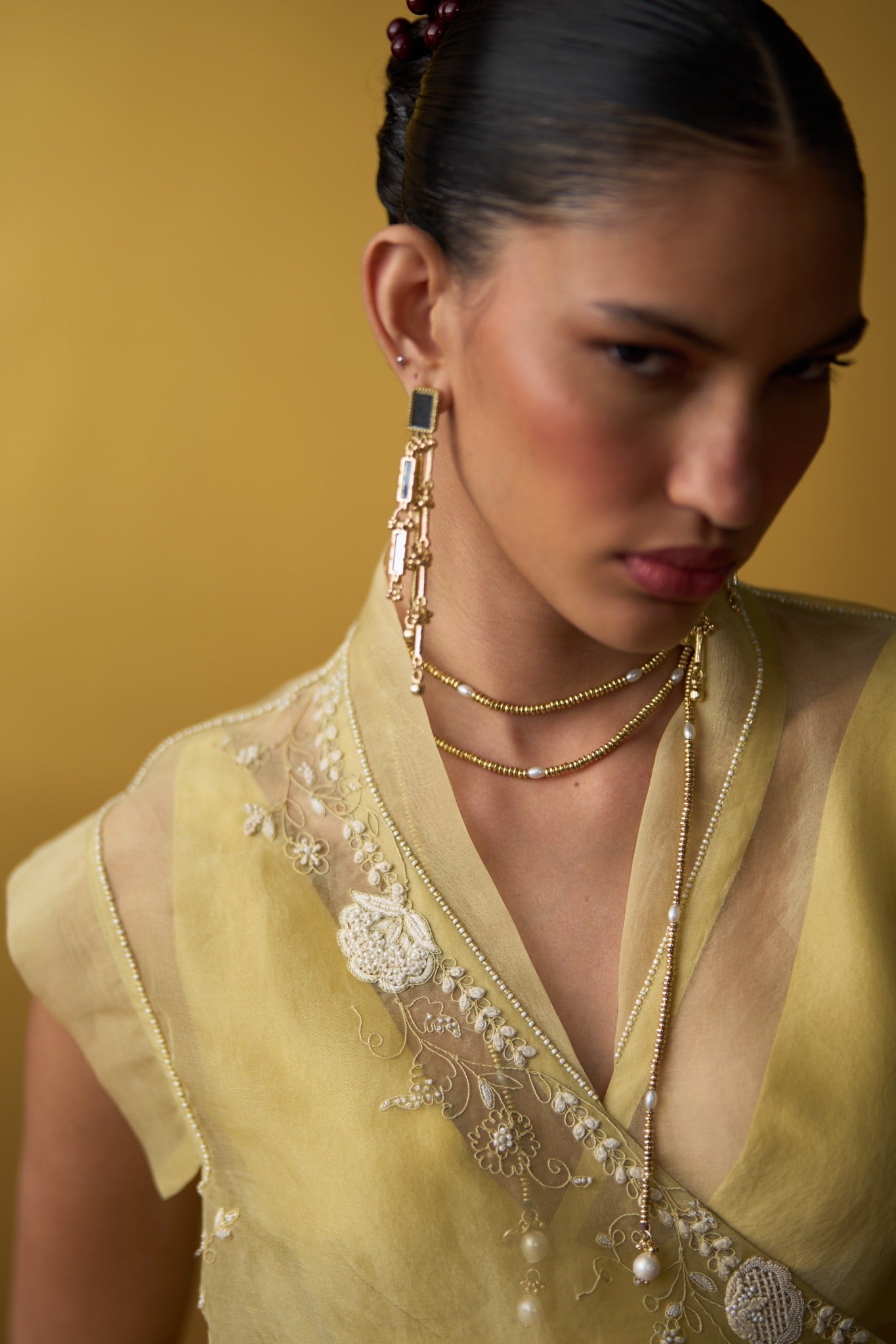 Ayana Butter Yellow Panelled Skirt with Angrakha