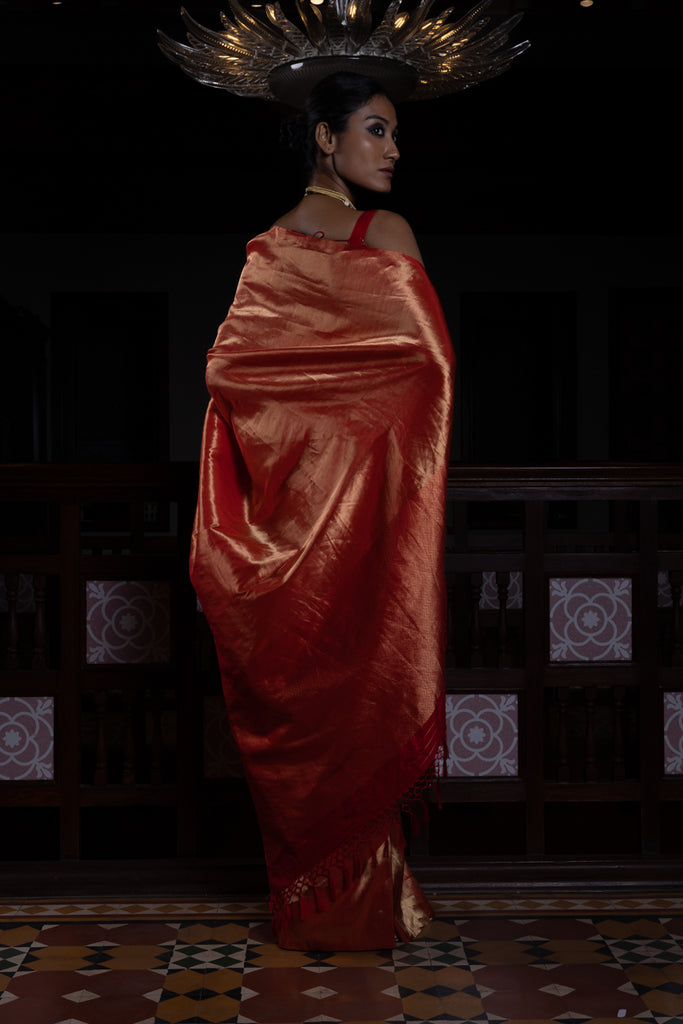 'Sunehari Potli' Laal Tissue Benarasi Handloom Sari