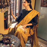 Magnolia Mustard Linen Handloom Sari