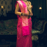 Fuchsia Dual Colored Zari Pure Silk Banarasi Handloom Sari