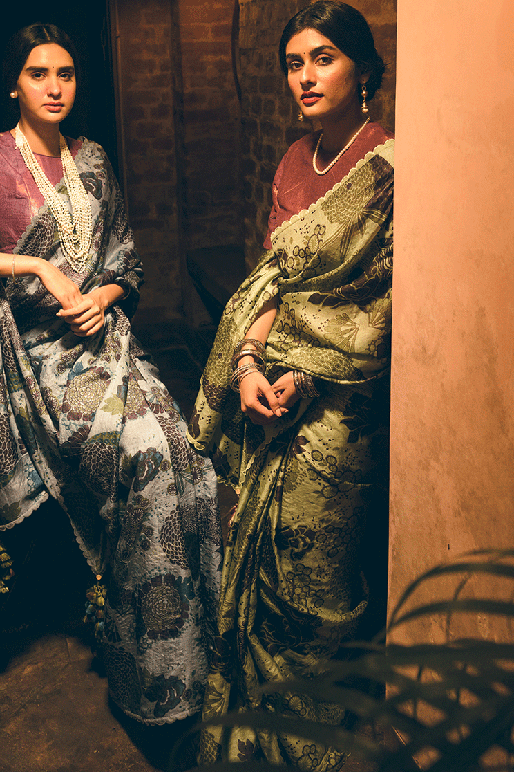 'Seanandi' Green Dahlia Pure Tussar Handloom Sari