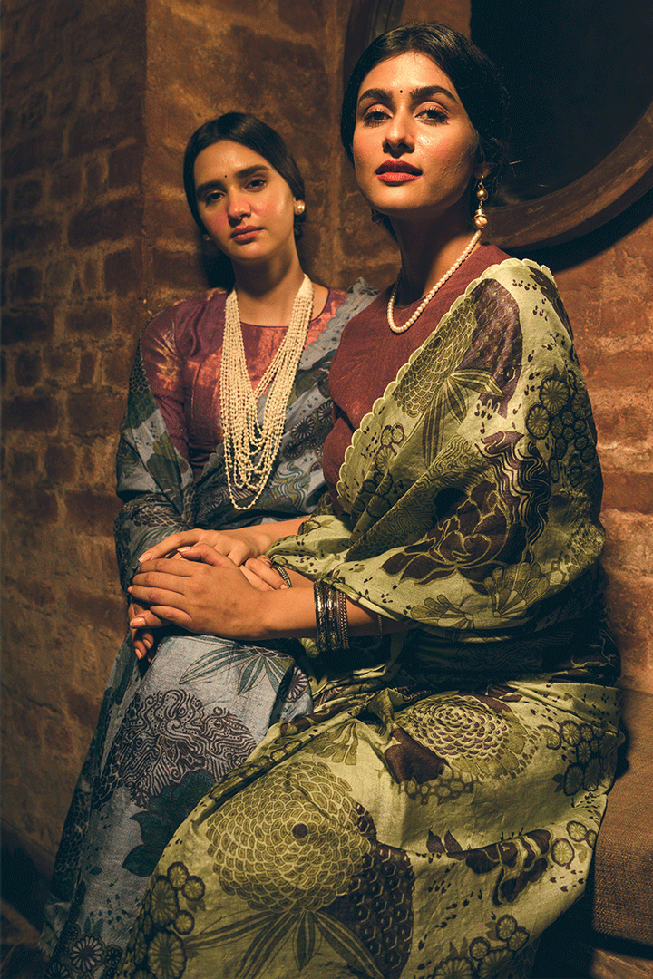 'Seanandi' Green Dahlia Pure Tussar Handloom Sari