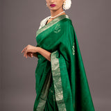 Forest Green Zari Jamdani Pure Tussar Handloom Sari