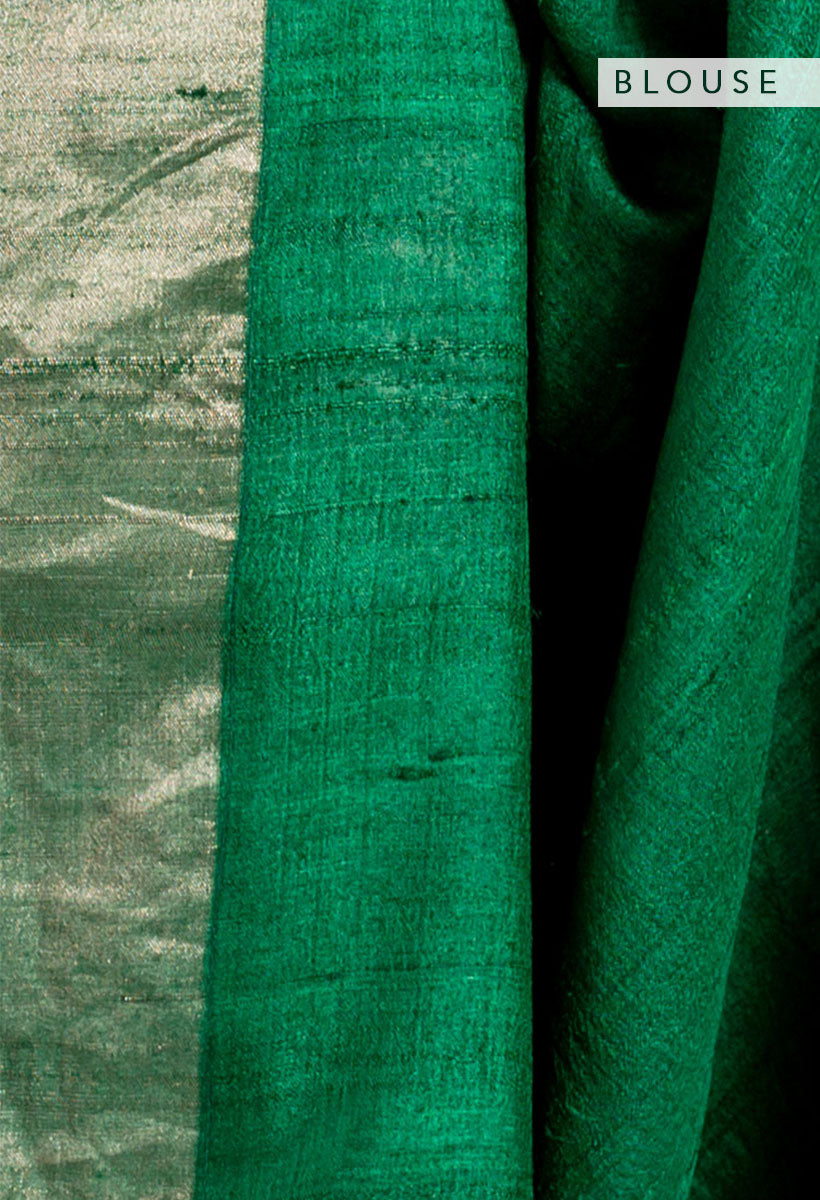 Forest Green Zari Jamdani Pure Tussar Handloom Sari