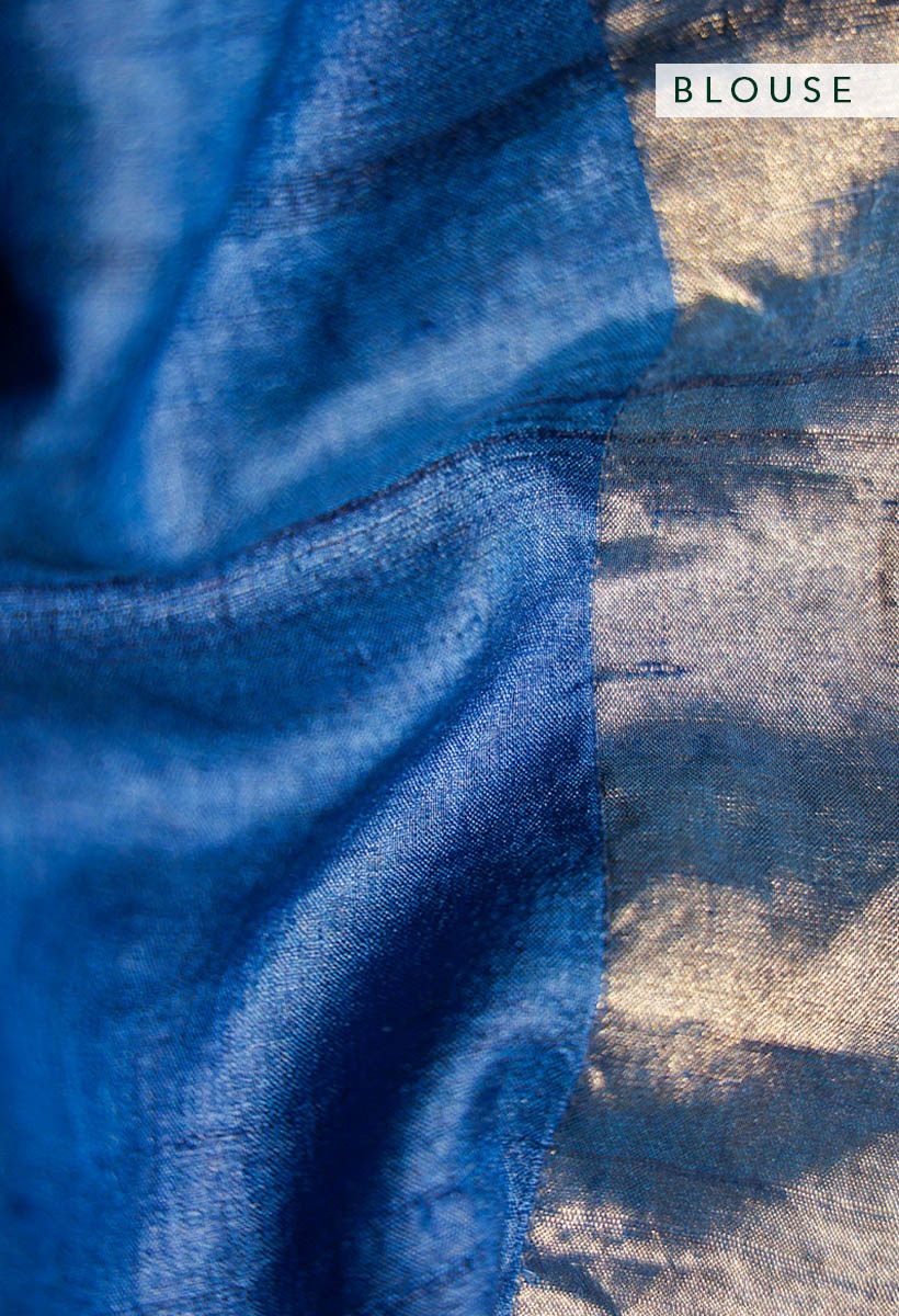Peacock Blue Zari Jamdani Pure Tussar Handloom Sari