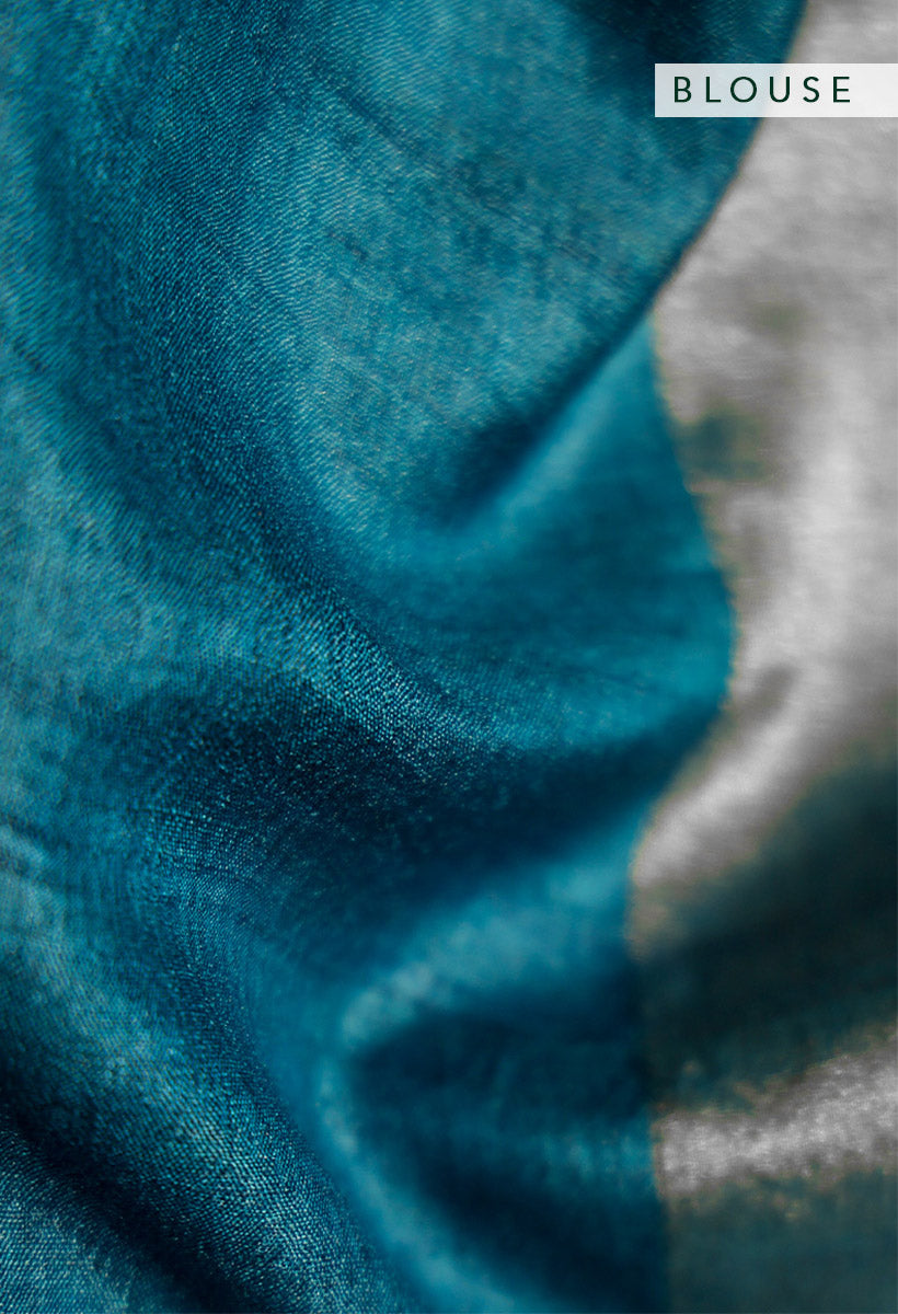 Azure Blue Zari Jamdani Pure Tussar Handloom Sari