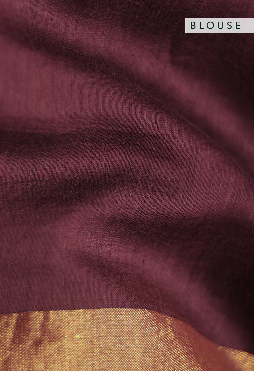 Burgandy Zari Jamdani Tussar Khadi Handloom Sari