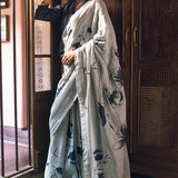 Indigo Poppy Flower Linen Handloom sari