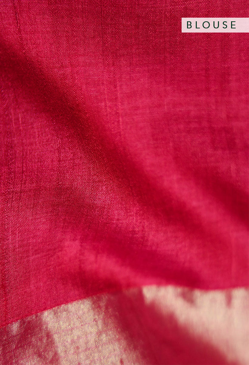 Fuschia Zari Jamdani Pure Tussar Handloom Sari