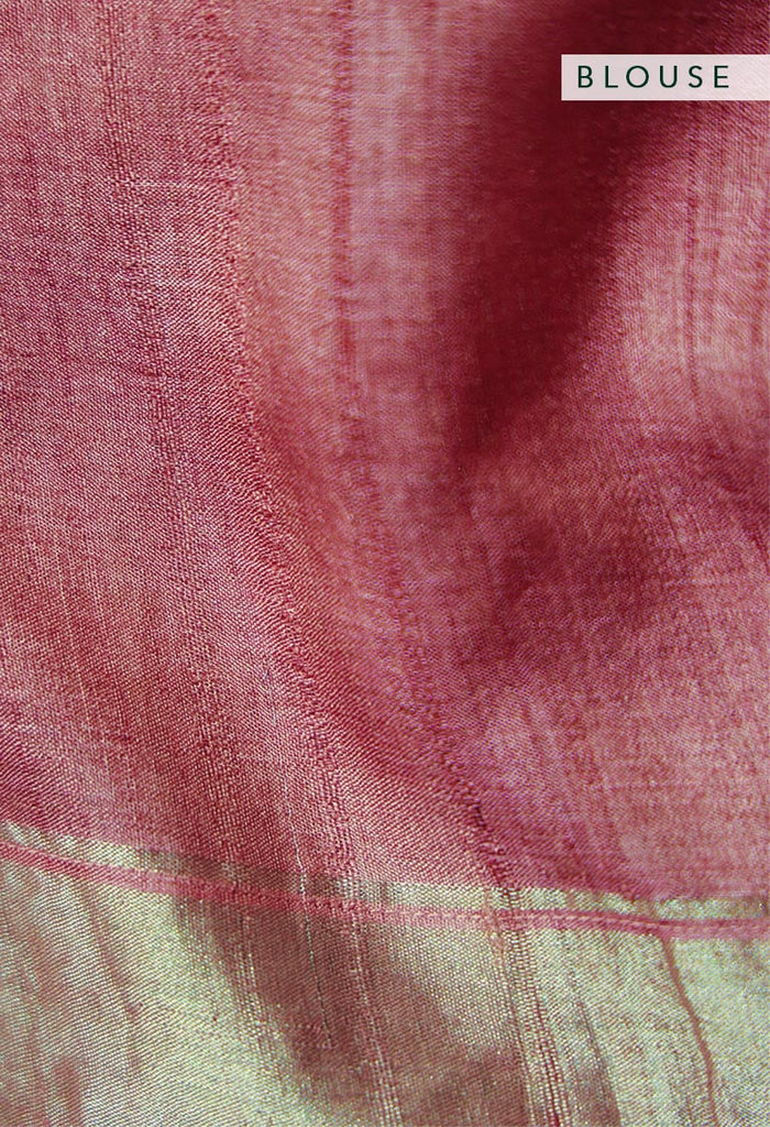 Flamingo Pink Zari Jamdani Pure Tussar Handloom Sari