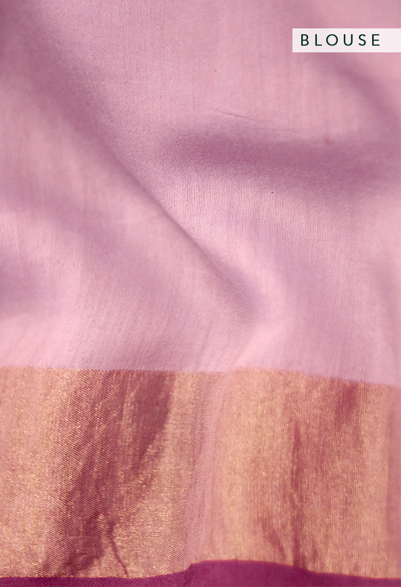 Mauve Silver Gold Zari Jamdani Pure Tussar Khadi Handloom Sari