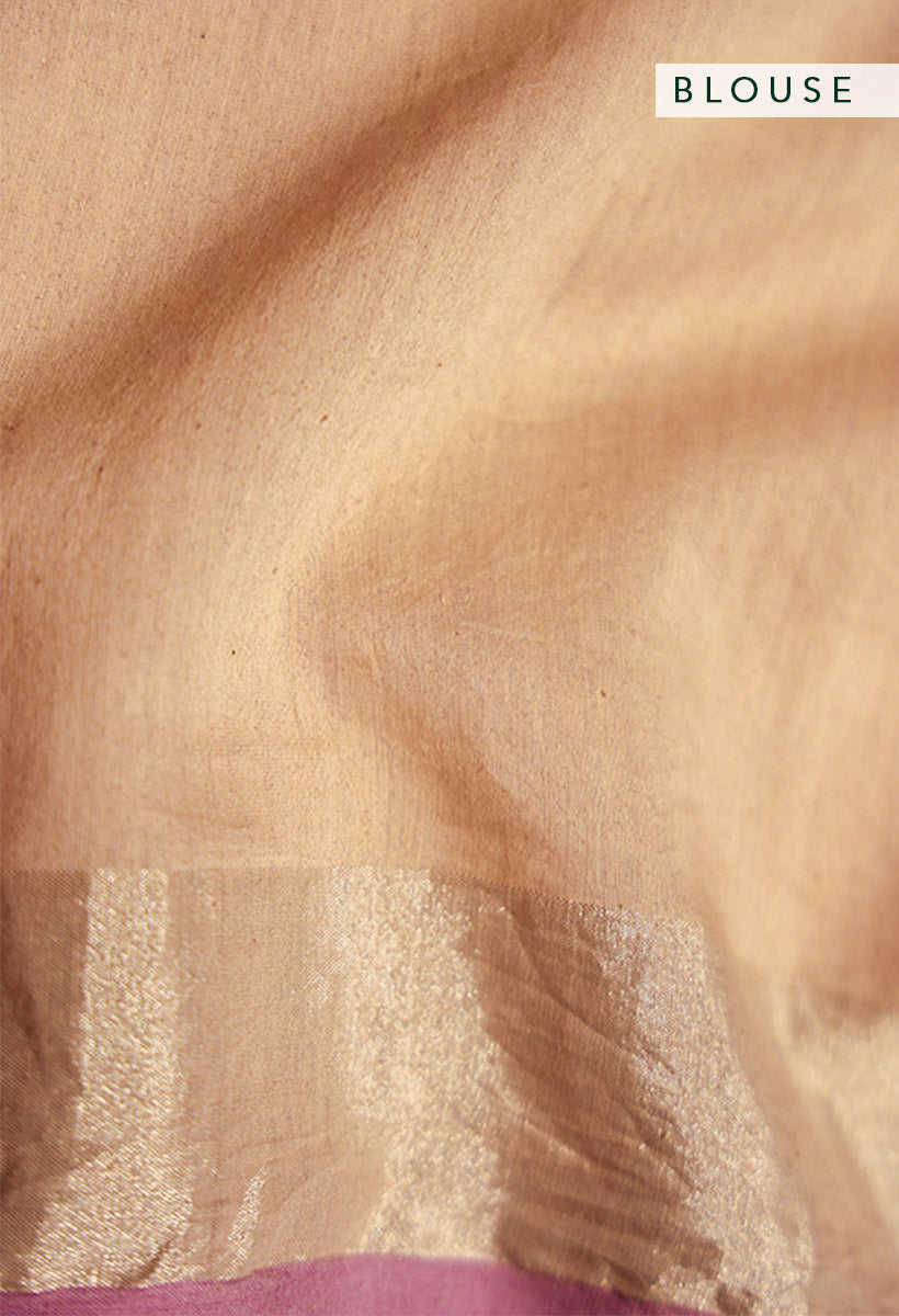 Pinkish Beige Jamdani Pure Tussar Khadi Handloom Sari