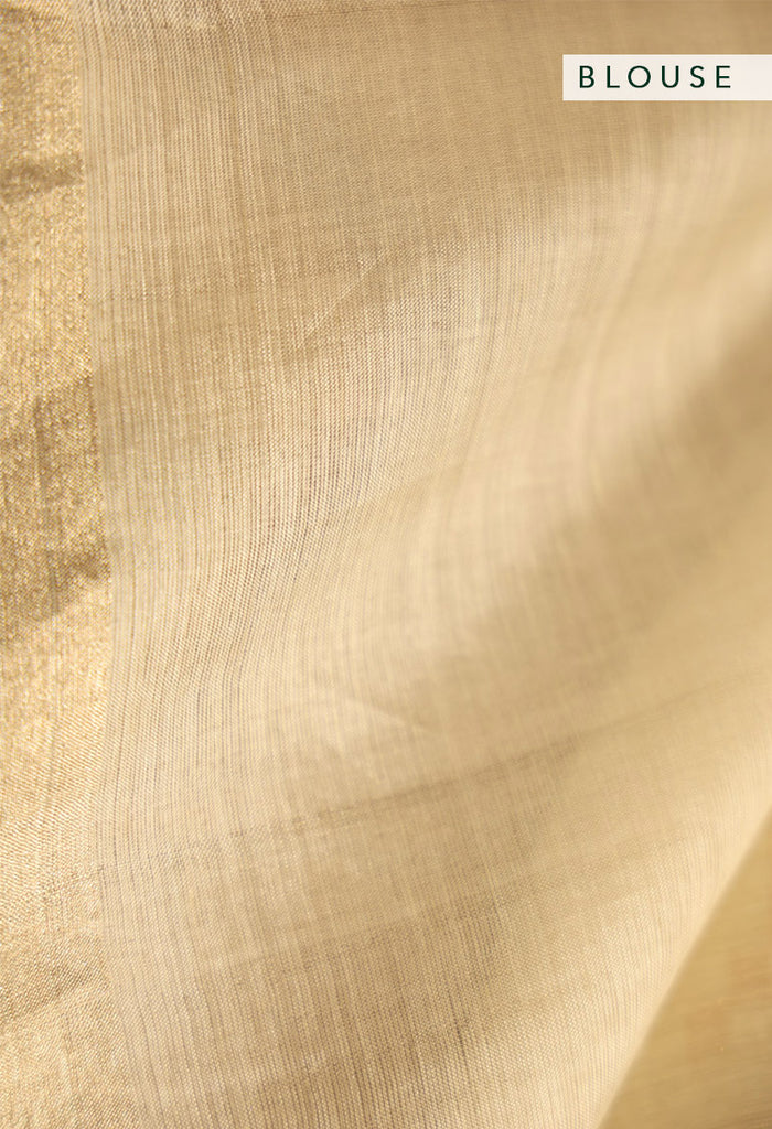 Beige Gold Silver Zari Jamdani Pure Tussar Silk Handloom Sari