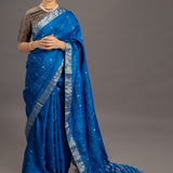 Peacock Blue Zari Jamdani Pure Tussar Handloom Sari