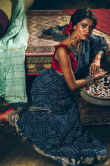 Indigo Bandhini Pure Linen Handloom Sari