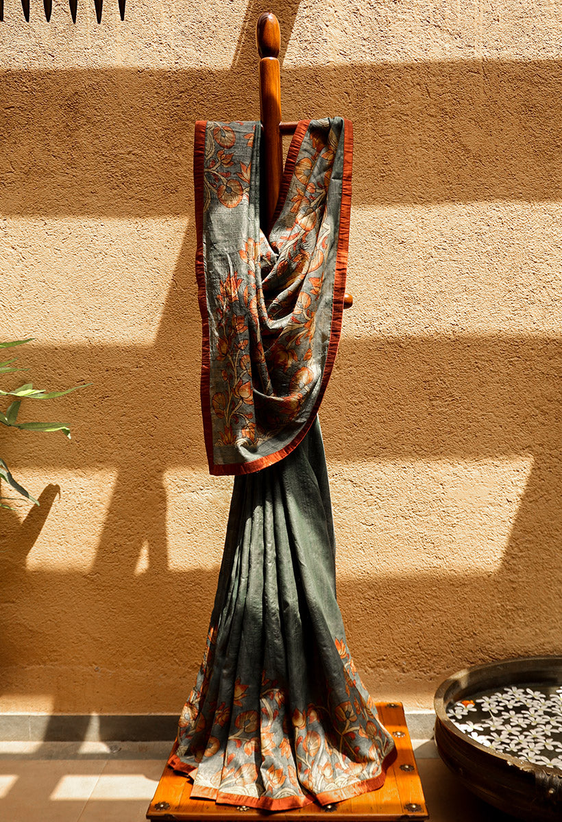 Water Lily Pure Tussar Kalamkari Handloom Sari