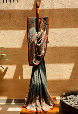 Water Lily Pure Tussar Kalamkari Handloom Sari