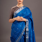 Peacock Blue Zari Jamdani Pure Tussar Handloom Sari