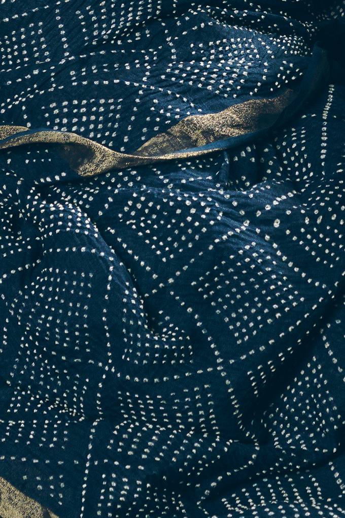 Indigo Bandhini Pure Linen Handloom Sari