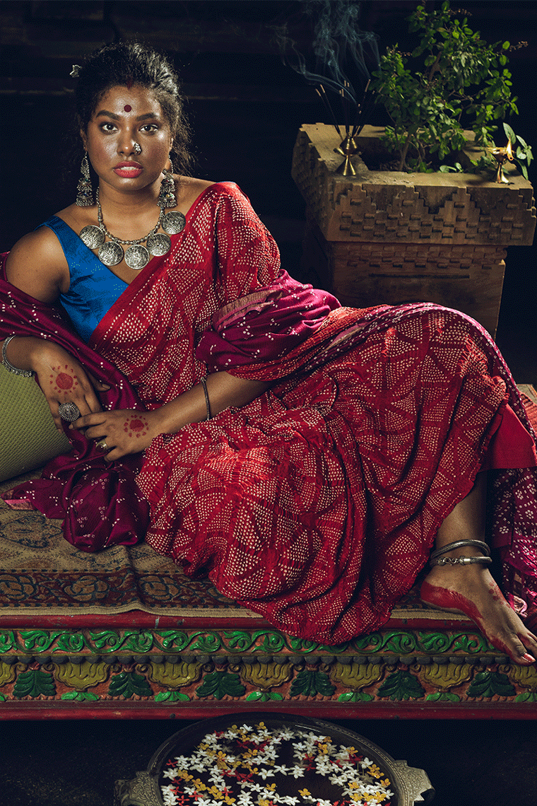 Ruby Red Bandhani Handloom Silk Sari