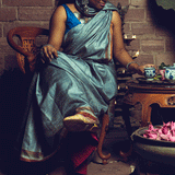 Sea Blue Handpainted Pure Kosa Handloom Sari