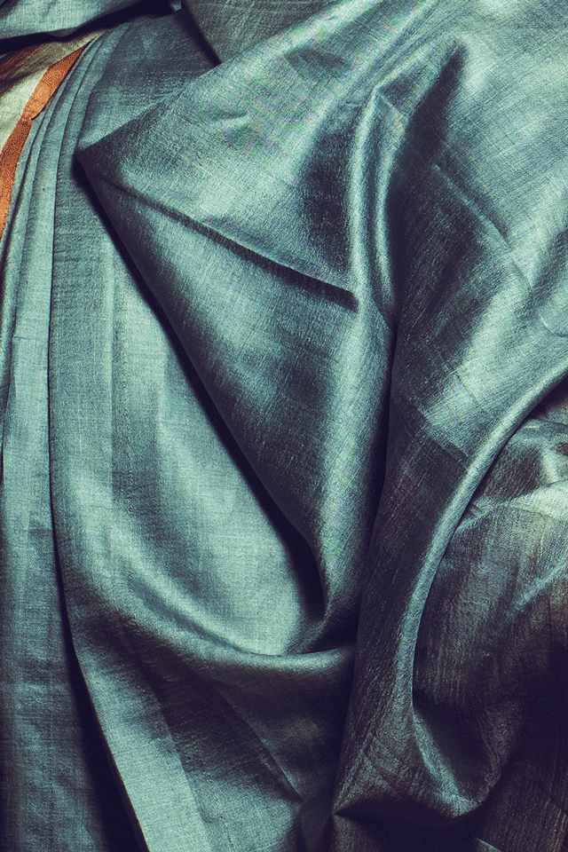 Sea Blue Handpainted Pure Kosa Handloom Sari